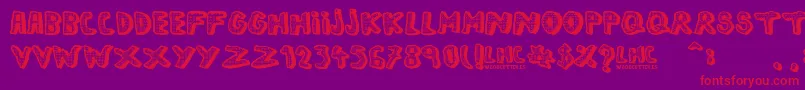 フォントLeftHandComic – 紫の背景に赤い文字