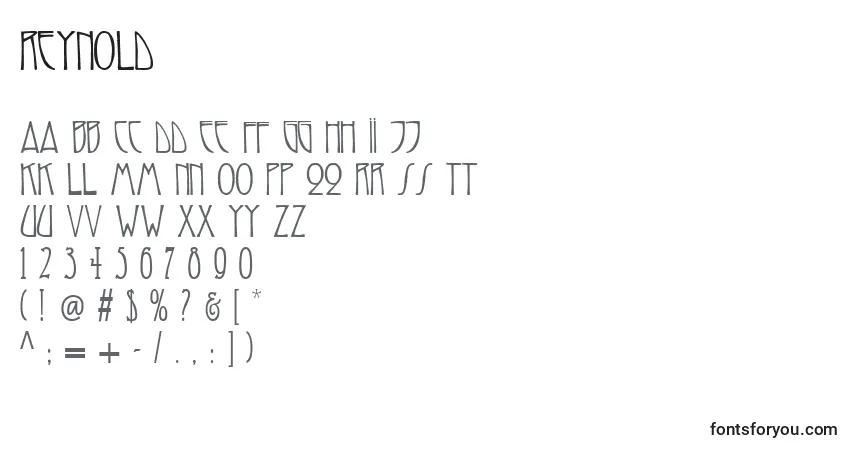 A fonte Reynold – alfabeto, números, caracteres especiais