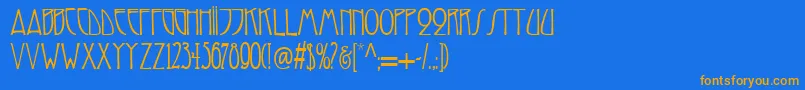 フォントReynold – オレンジ色の文字が青い背景にあります。