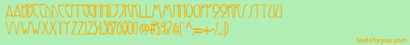 フォントReynold – オレンジの文字が緑の背景にあります。