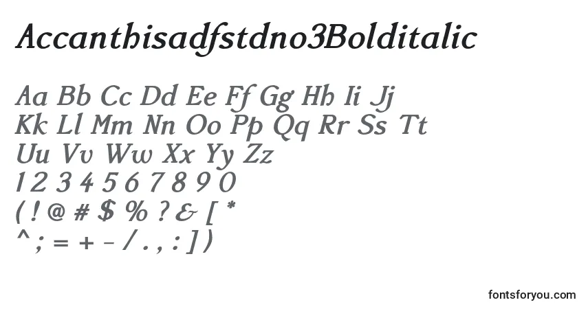 A fonte Accanthisadfstdno3Bolditalic – alfabeto, números, caracteres especiais