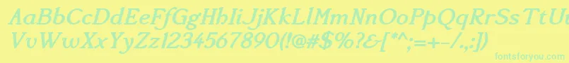 フォントAccanthisadfstdno3Bolditalic – 黄色い背景に緑の文字