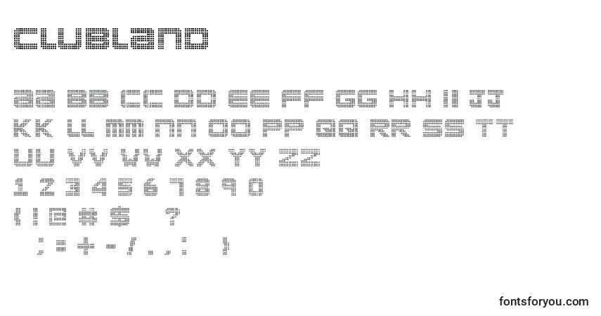 Czcionka Clubland – alfabet, cyfry, specjalne znaki