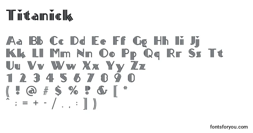 Titanick-fontti – aakkoset, numerot, erikoismerkit