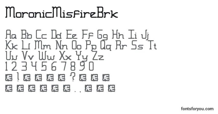 A fonte MoronicMisfireBrk – alfabeto, números, caracteres especiais