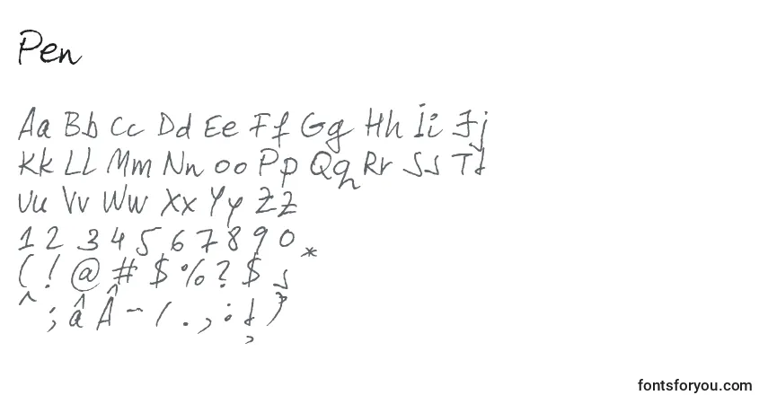 Czcionka Pen – alfabet, cyfry, specjalne znaki