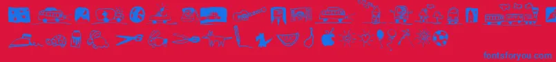 Fonte PfkidsLilstuff – fontes azuis em um fundo vermelho