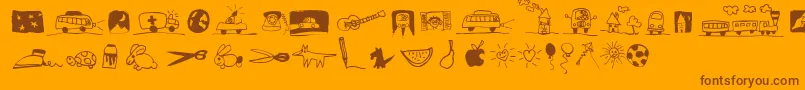 PfkidsLilstuff-Schriftart – Braune Schriften auf orangefarbenem Hintergrund