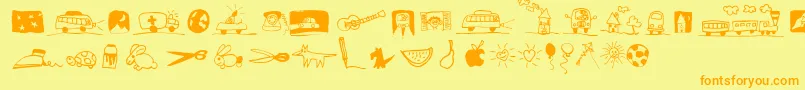 PfkidsLilstuff-Schriftart – Orangefarbene Schriften auf gelbem Hintergrund