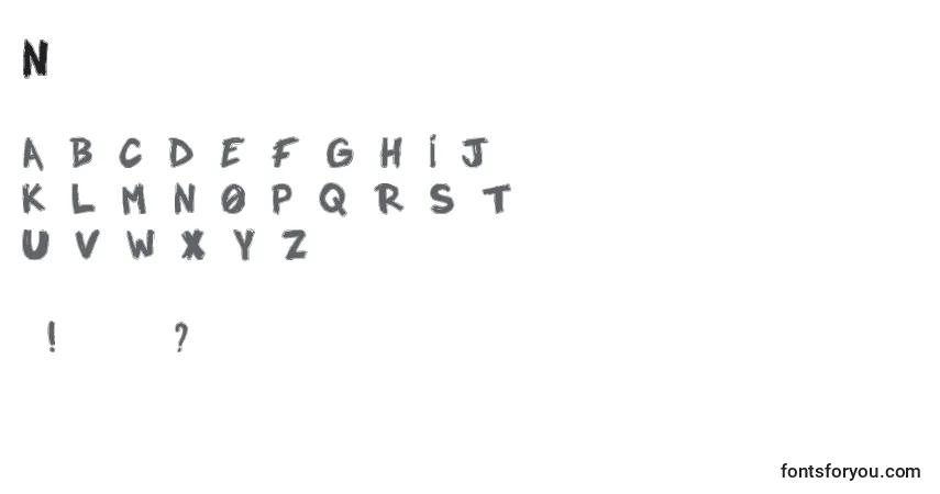 Czcionka Notadroplight – alfabet, cyfry, specjalne znaki