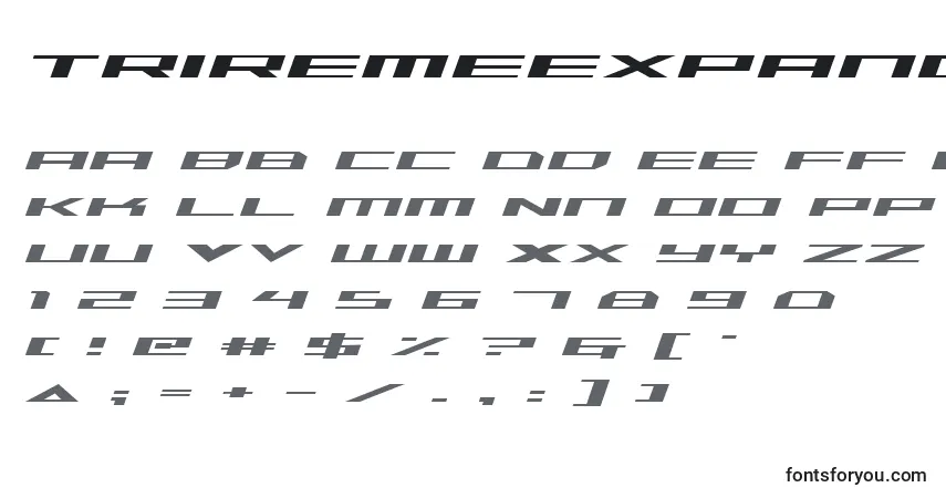 Schriftart TriremeExpandedItalic – Alphabet, Zahlen, spezielle Symbole