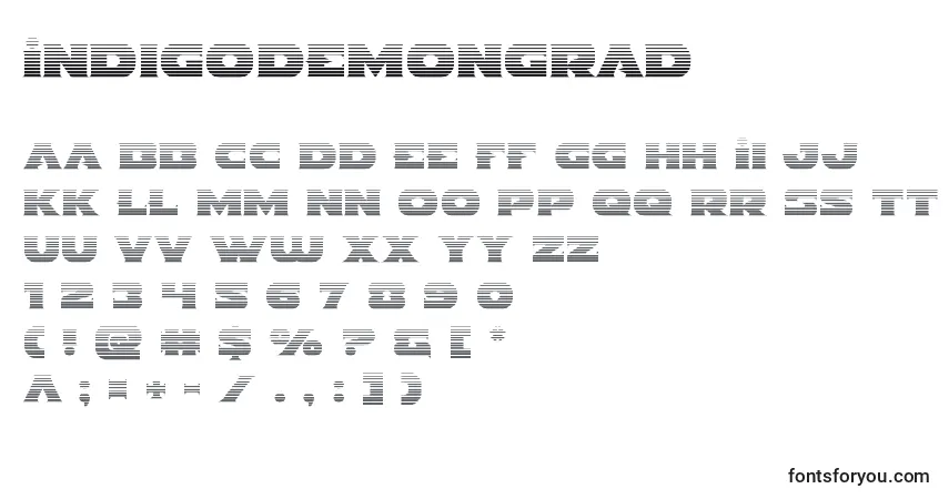 Schriftart Indigodemongrad – Alphabet, Zahlen, spezielle Symbole