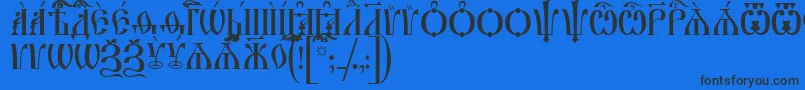 IrmologionCapsUcs-Schriftart – Schwarze Schriften auf blauem Hintergrund