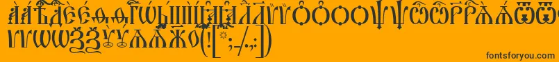 IrmologionCapsUcs-Schriftart – Schwarze Schriften auf orangefarbenem Hintergrund