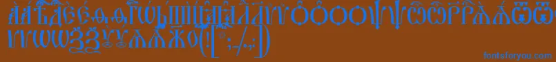 IrmologionCapsUcs-Schriftart – Blaue Schriften auf braunem Hintergrund