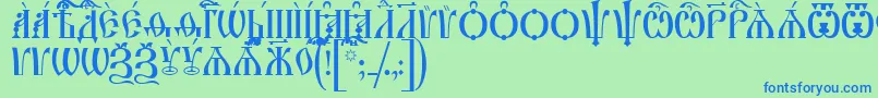 IrmologionCapsUcs-fontti – siniset fontit vihreällä taustalla