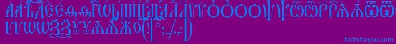 IrmologionCapsUcs-Schriftart – Blaue Schriften auf violettem Hintergrund