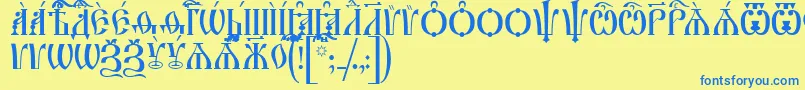 IrmologionCapsUcs-fontti – siniset fontit keltaisella taustalla