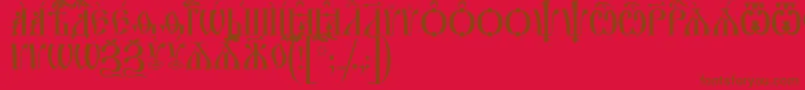 IrmologionCapsUcs-Schriftart – Braune Schriften auf rotem Hintergrund