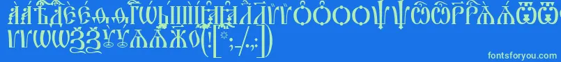 IrmologionCapsUcs-Schriftart – Grüne Schriften auf blauem Hintergrund