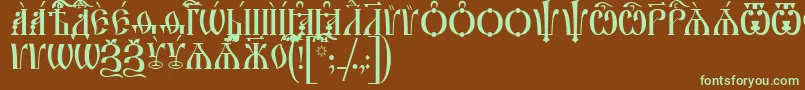 IrmologionCapsUcs-fontti – vihreät fontit ruskealla taustalla