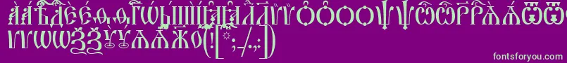 IrmologionCapsUcs-fontti – vihreät fontit violetilla taustalla
