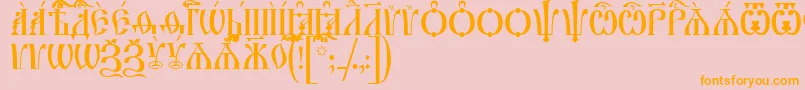 IrmologionCapsUcs-Schriftart – Orangefarbene Schriften auf rosa Hintergrund