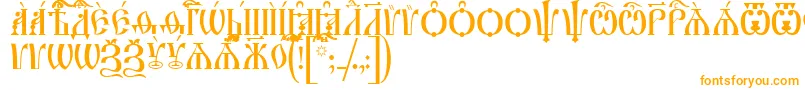 IrmologionCapsUcs-Schriftart – Orangefarbene Schriften auf weißem Hintergrund