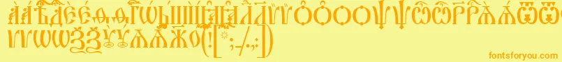 IrmologionCapsUcs-fontti – oranssit fontit keltaisella taustalla