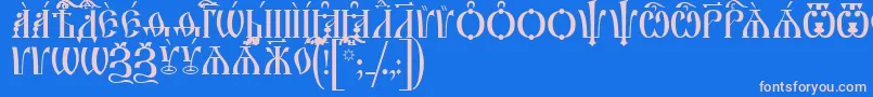 IrmologionCapsUcs-Schriftart – Rosa Schriften auf blauem Hintergrund