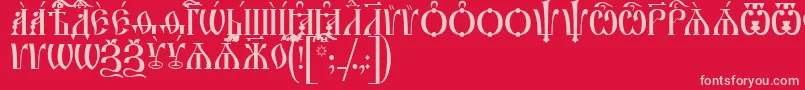 IrmologionCapsUcs-fontti – vaaleanpunaiset fontit punaisella taustalla