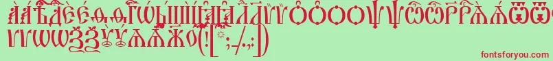 IrmologionCapsUcs-fontti – punaiset fontit vihreällä taustalla