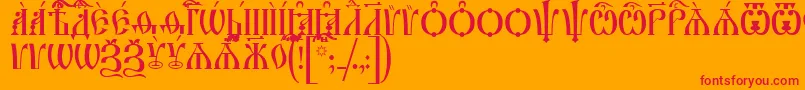 IrmologionCapsUcs-Schriftart – Rote Schriften auf orangefarbenem Hintergrund