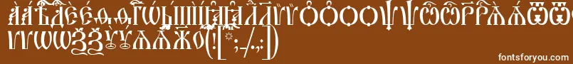 IrmologionCapsUcs-fontti – valkoiset fontit ruskealla taustalla