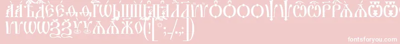 IrmologionCapsUcs-fontti – valkoiset fontit vaaleanpunaisella taustalla