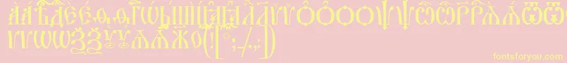 IrmologionCapsUcs-fontti – keltaiset fontit vaaleanpunaisella taustalla