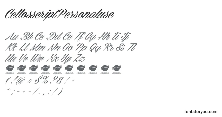 Fuente CellosscriptPersonaluse - alfabeto, números, caracteres especiales