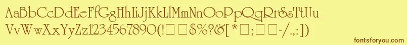 フォントUniversityRomanMedium – 茶色の文字が黄色の背景にあります。