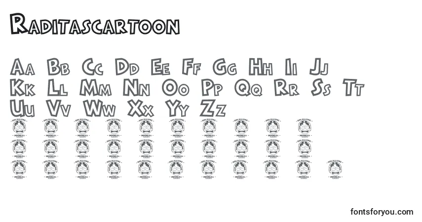 Schriftart Raditascartoon – Alphabet, Zahlen, spezielle Symbole