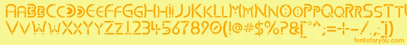 フォントKharnorricRoyal – オレンジの文字が黄色の背景にあります。