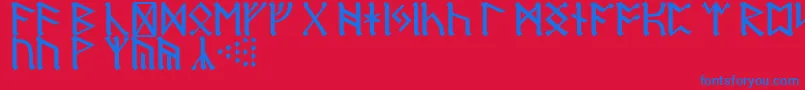 RuneD-Schriftart – Blaue Schriften auf rotem Hintergrund
