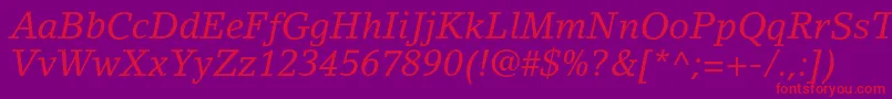LinoletterstdItalic Font – Red Fonts on Purple Background