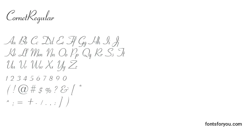 Schriftart CornetRegular – Alphabet, Zahlen, spezielle Symbole
