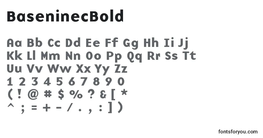 Czcionka BaseninecBold – alfabet, cyfry, specjalne znaki