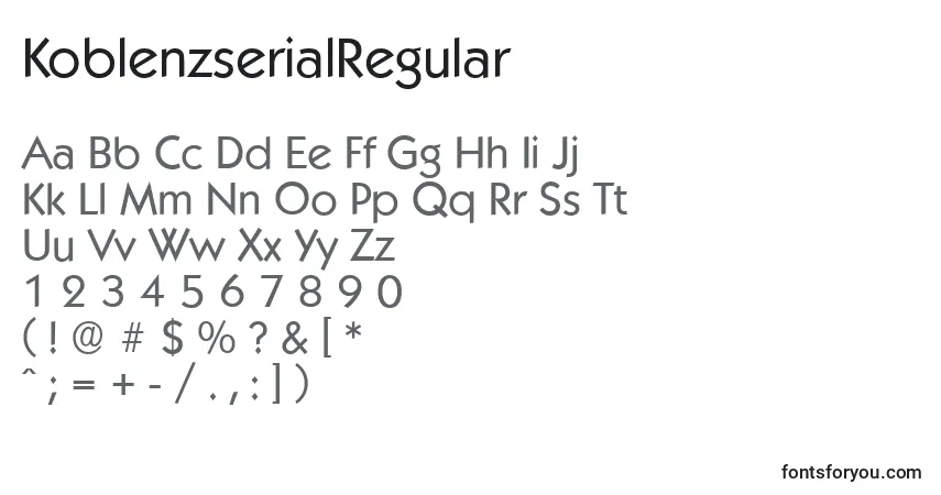 KoblenzserialRegular-fontti – aakkoset, numerot, erikoismerkit