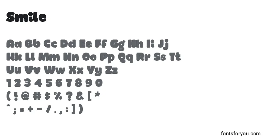 Schriftart Smile (58240) – Alphabet, Zahlen, spezielle Symbole