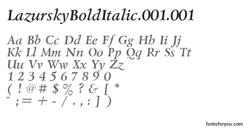 Czcionka LazurskyBoldItalic.001.001 – alfabet, cyfry, specjalne znaki