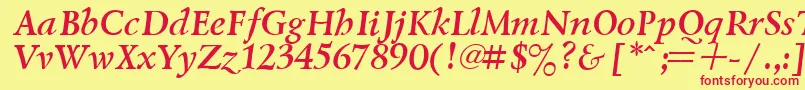 Czcionka LazurskyBoldItalic.001.001 – czerwone czcionki na żółtym tle