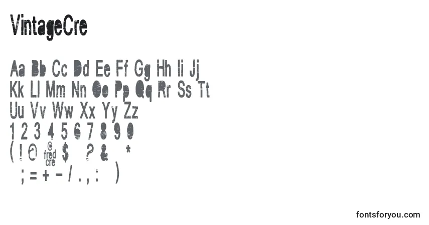 A fonte VintageCre – alfabeto, números, caracteres especiais