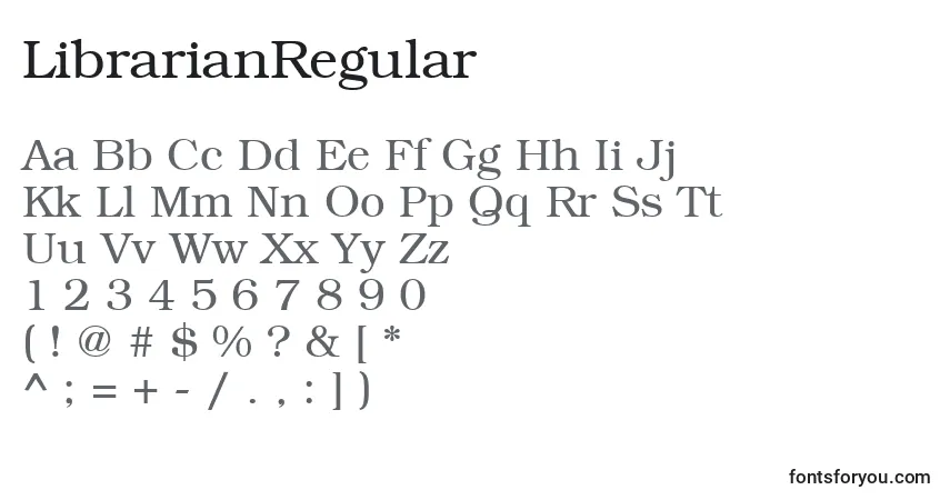 Schriftart LibrarianRegular – Alphabet, Zahlen, spezielle Symbole